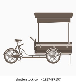 Editable Isolated Side View Mobile Food Bike Shop Vector Illustration in Flat Monochrome Style for Artwork Element of Vehicle or Food and Drink Business Related Design svg