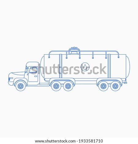 Editable Isolated Side View Water Truck in Outline Style for Artwork Element of Water Day or Environmental and Transportation Related Design
