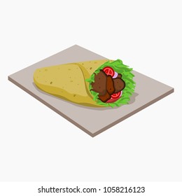 Editable Isolated Three-Quarter Top Oblique View Turkish Kebab on Tray Vector Illustration for Artwork Element of Food With Turkish Culture and Tradition Related Design