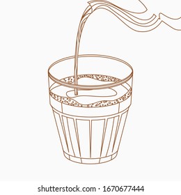 Editable Isolated Top Side View Outline Style Pouring Indian Masala Chai From Kettle Into Glass Mug Vector Illustration for Artwork Element of Beverages With South Asian Culture and Tradition Design