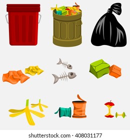 Editable Isolated Trash Cans and Garbages Set Vector Illustration for Environmental Concept