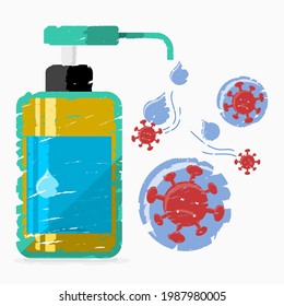 Editable Isolated Vector Illustration of Hand Sanitizer Works Against Coronavirus in Brush Strokes Style for Artwork Element of Healthcare and Medical Related Design
