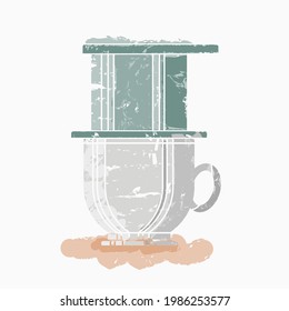 Editable Isolated Vietnam Drip Coffee Brewing Vector Illustration in Brush Strokes Style for Artwork Element of Cafe With Vietnamese Culture and Tradition Related Design