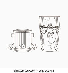 Editable Isolated Vietnamese Drip Iced Coffee Vector Illustration in Outline Style for Artwork Element of Cafe With Vietnamese Culture and Tradition Related Design