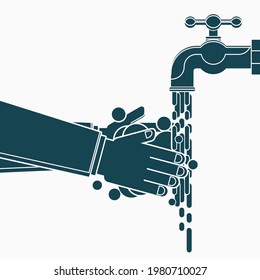 Editable Isolated Washing Hands With Foaming Soap Under Faucet Vector Illustration in Flat Monochrome Style for Artwork Element of Healthcare and Medical or Cleanliness Related Design