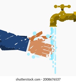 Editable Isolated Washing Hands With Foaming Soap Under Faucet Vector Illustration in Brush Strokes Style for Artwork Element of Healthcare and Medical or Cleanliness Related Design