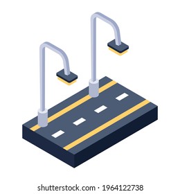 Editable isometric design of road light icon