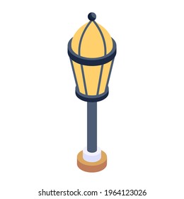 Editable isometric design of street lamp icon