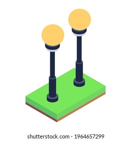 Editable isometric design of street lamp icon