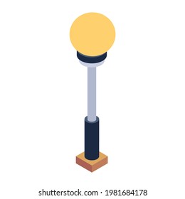 Editable isometric design of street lamp icon