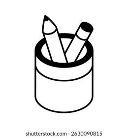 An editable isometric filled icon of pencil holder