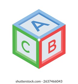 An editable isometric icon of alphabet learning block