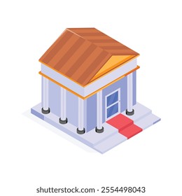 An editable isometric icon of bank building in modern style