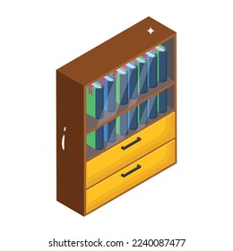 Un icono isométrico editable de la estantería 