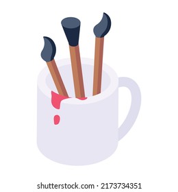 An editable isometric icon of brushes holder 