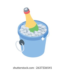 An editable isometric icon of champagne bucket chill
