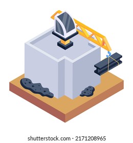 An editable isometric icon of a construction site