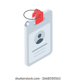 Un icono isométrico editable de la insignia de identificación del empleado