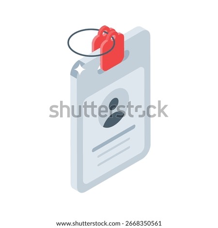 An editable isometric icon of employee ID badge