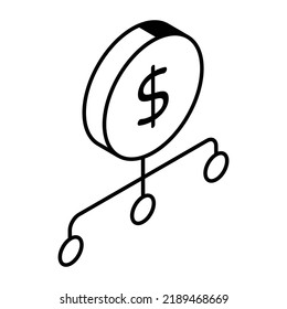 An editable isometric icon of financial network 
