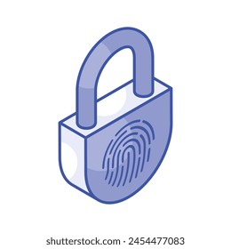 Icono isométrico editable del bloqueo de la huella dactilar, autenticación inteligente