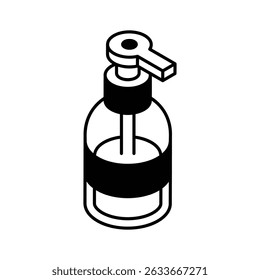 An editable isometric icon of liquid soap dispenser bottle