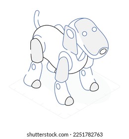 An editable isometric icon of robot dog 