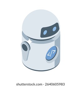 An editable isometric icon showing robot coding interface