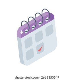 Un icono isométrico editable de la cuadrícula de calendario de pared