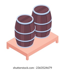 An editable isometric icon of wooden barrels 