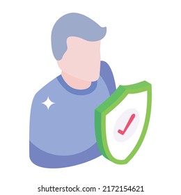 An editable isometric icon of worker insurance 

