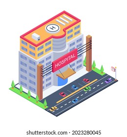 An editable isometric illustration of hospital building 