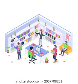Editable isometric illustration of the staff room 