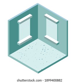 editable isometric indoor layout with signage illustration