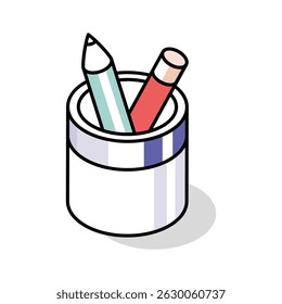 Un icono de contorno isométrico editable del sostenedor del lápiz