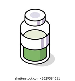 An editable isometric outline icon showing liquid medicine