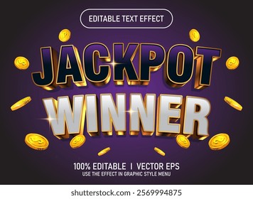 editable jackpot winner 3d vector text effect with modern style design