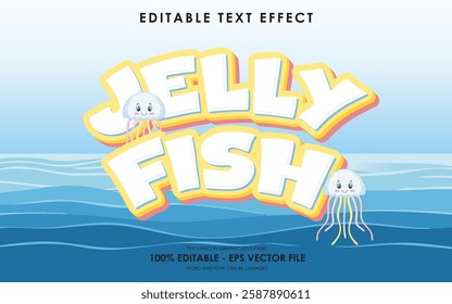 editable jellyfish sea animal text effect, with ocean background and cute jellyfish illustrations