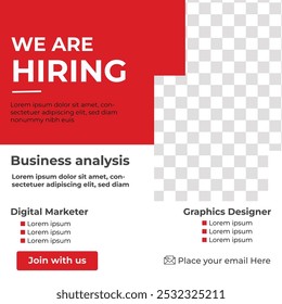 Editable job hiring social media template with vector illustration, cartoon, and line art design.






