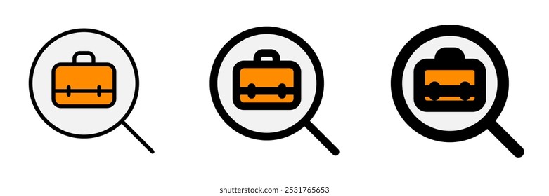Pesquisa de emprego editável, vaga de emprego, lupa, ícone de vetor da pasta. Negócios, trabalho, escritório. Parte de uma grande família de conjuntos de ícones. Perfeito para interfaces web e app, apresentações, infográficos, etc