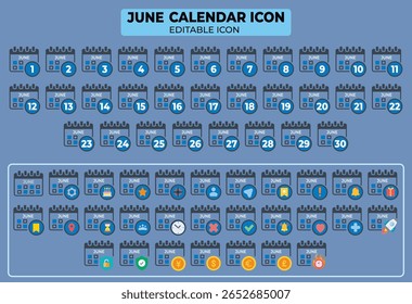 Editable june calendar icon collection presenting organized schedule and appointments, vector
