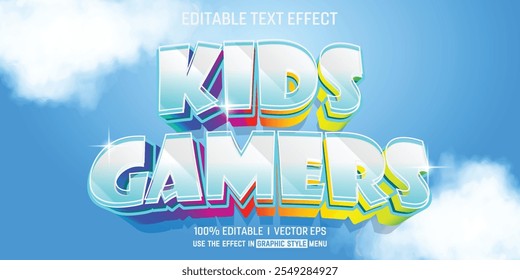 editáveis crianças gamers vetor colorido 3d texto efeito com design de estilo moderno