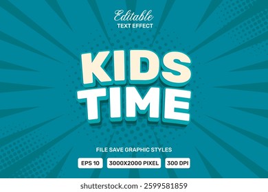 Editable kids time text effects 3d template style premium vector.