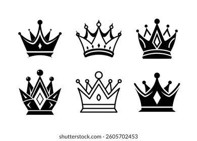 Editable King Crown Icons Set, Black Vector illustration

