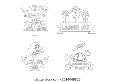 Editable Labor Day vector clipart with worker tools and helmet, workers protest day illustration, labor day vector clipart, international workers day graphic