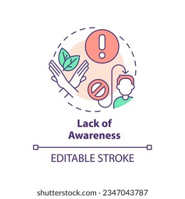 Editable lack of awareness icon concept, isolated vector, sustainable office thin line illustration.