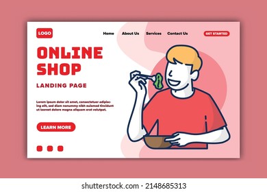 editable landing page template of online shop. Modern flat design concept of web page design for website and mobile website.