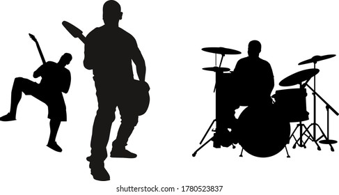 Editable layered vector illustration. Abstract silhouettes of different musicians playing on instruments. Vector illustration isolated on white background