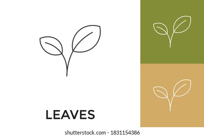 Editable Leaves Thin Line Icon with Title. Useful For Mobile Application, Website, Software and Print Media.