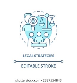 Editable legal strategies blue icon concept, isolated vector, lobbying government thin line illustration.